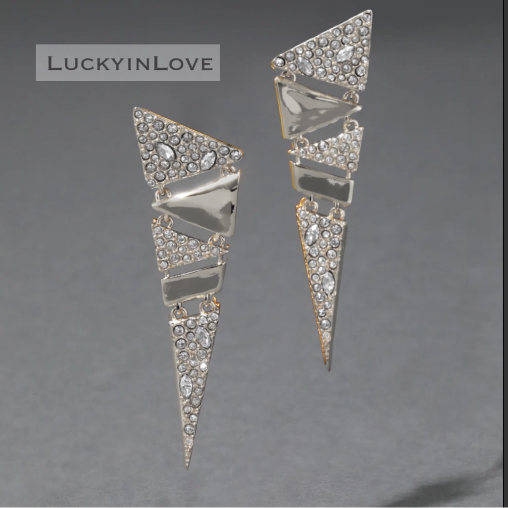 Alexis Bittar Crystal Triangle Drop Hinged Origami Silver Mismatch Earrings 195$